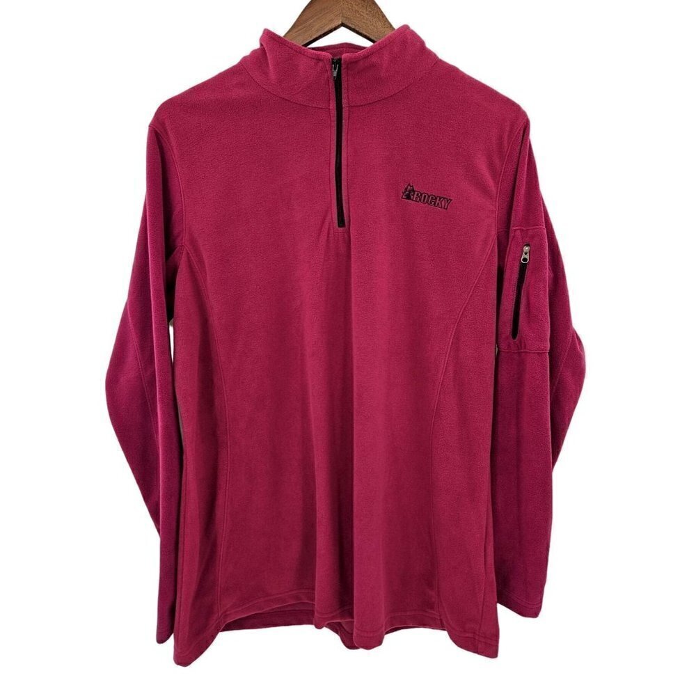 Rocky 1/4 Zip Fleece Pullover Mens Sz L Red Maroon Lined Jacket Outdoor Pocket